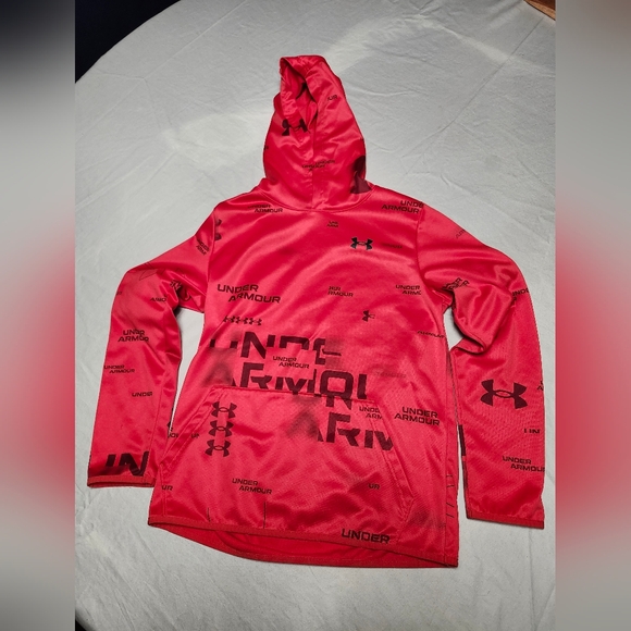 Under Armour Cherry Red Logo'd Hoodie Sweatshirt In Youth Large Size (14-16) - Picture 5 of 11
